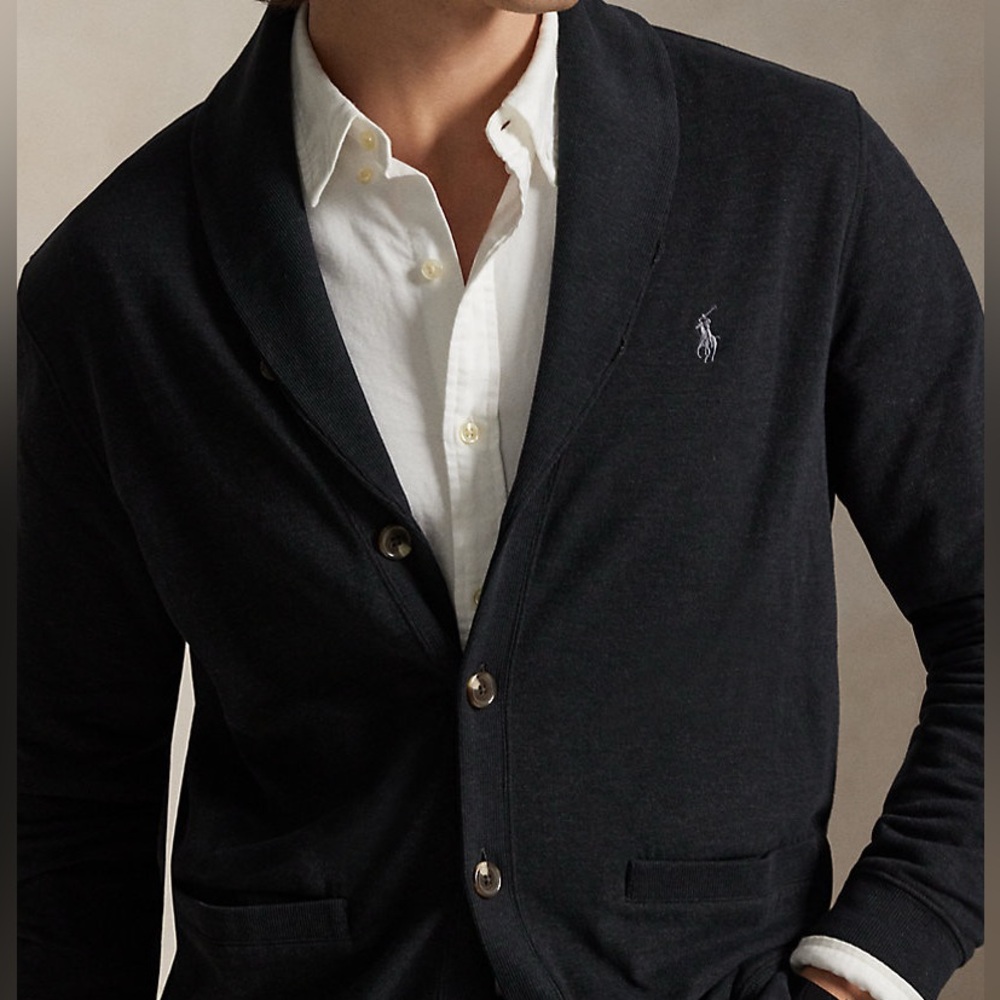 Polo Ralph Lauren Men Black Shawl-collar jersey cardigan - Size Medium - NTW - Picture 12 of 14